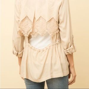 Mystree Cream Crochet Detail Khaki Lightweight Long Sleeve Drawstring Jacket SML